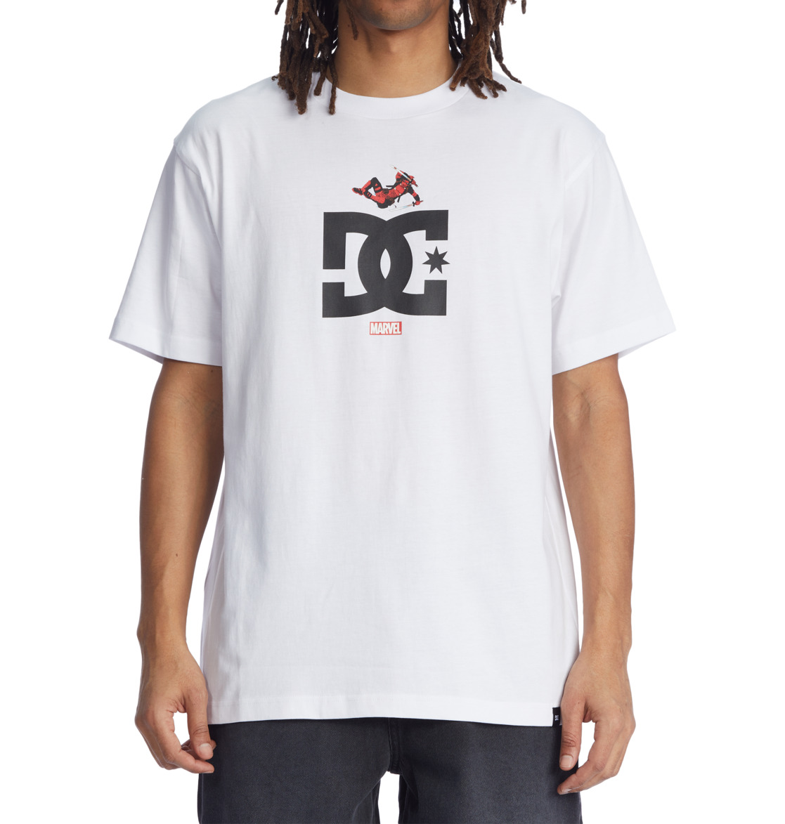 T Shirts DC Shoes Marvel Deadpool x DC Jump Star Blanche Homme | VMY-13032770