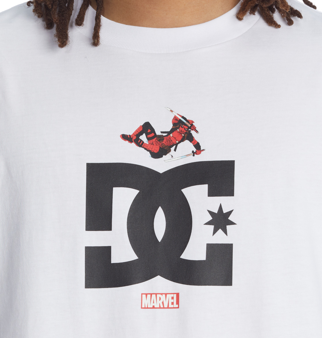 T Shirts DC Shoes Marvel Deadpool x DC Jump Star Blanche Homme | VMY-13032770