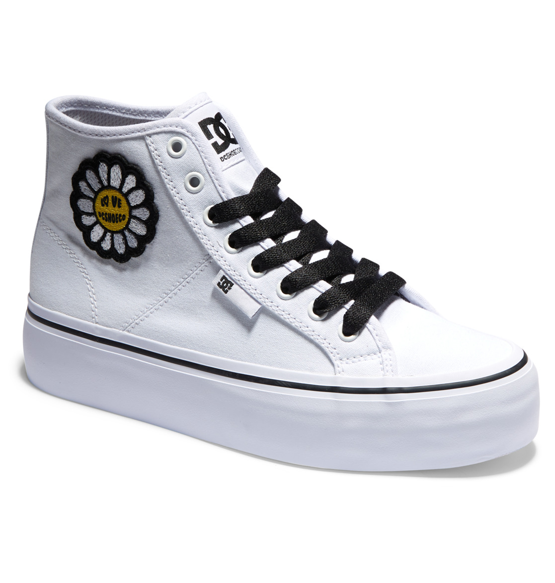 Baskets DC Shoes Manual Hi Plateforme High-Top Blanche Noir Fleur Femme | ZMC-91405358