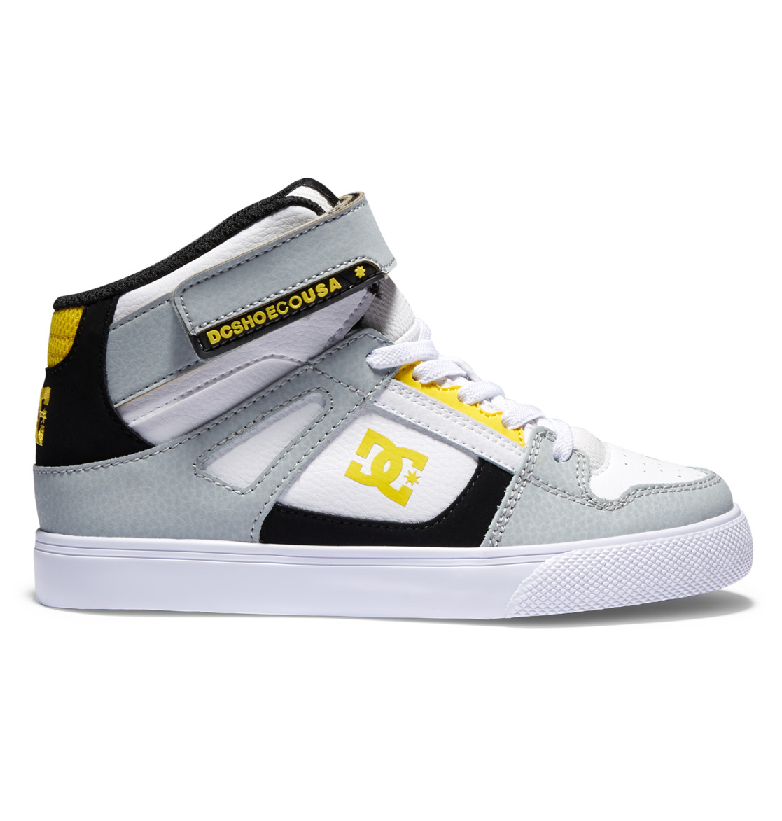 Baskets DC Shoes Pure High Elastic Dentelle High-Top Blanche Grise Jaune Enfant | UBK-03017626