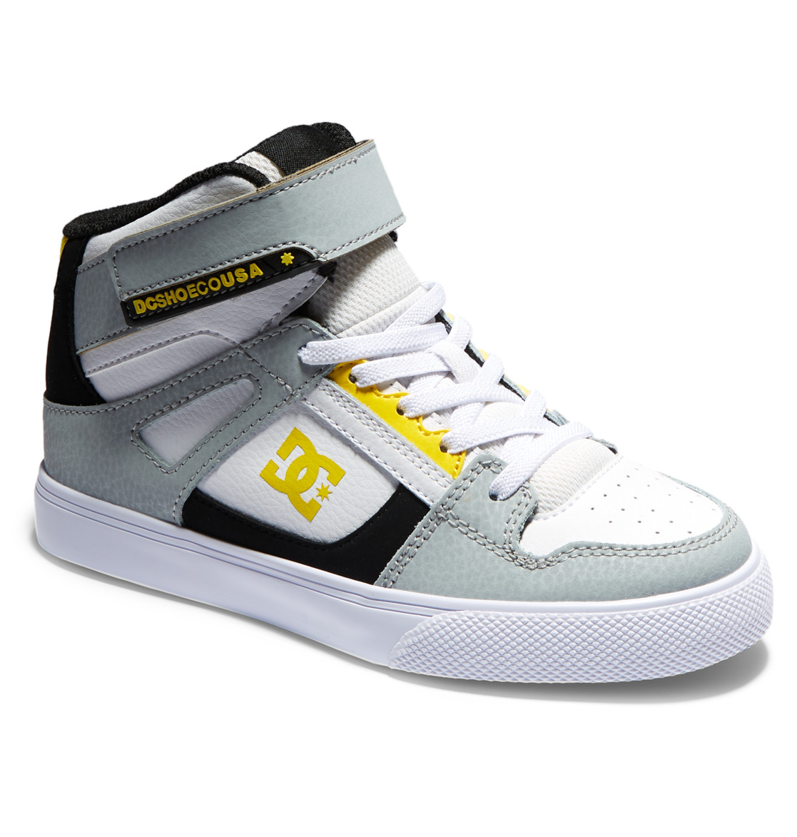 Baskets DC Shoes Pure High Elastic Dentelle High-Top Blanche Grise Jaune Enfant | UBK-03017626