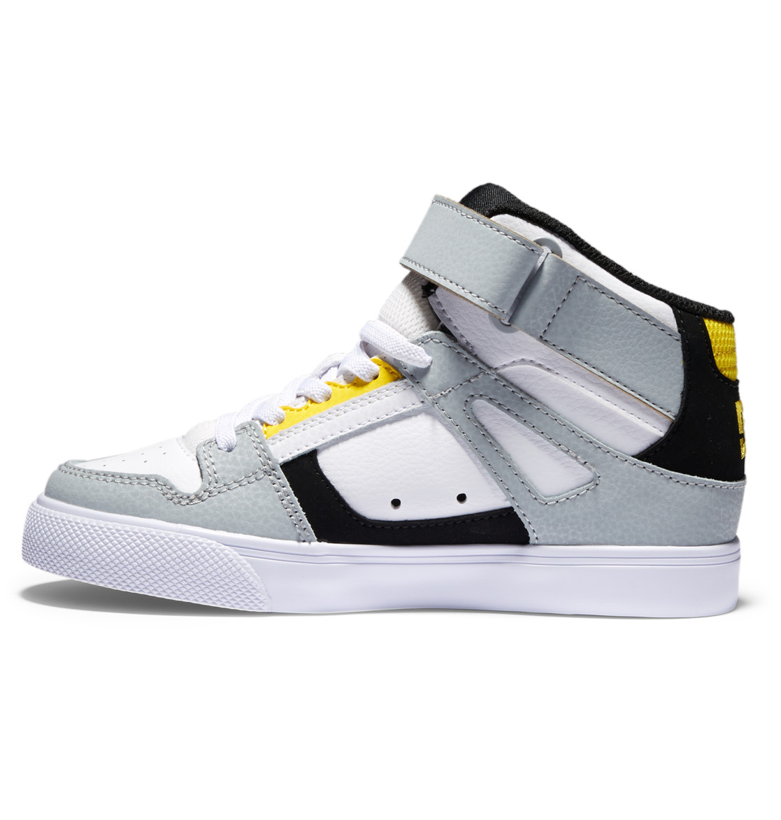 Baskets DC Shoes Pure High Elastic Dentelle High-Top Blanche Grise Jaune Enfant | UBK-03017626