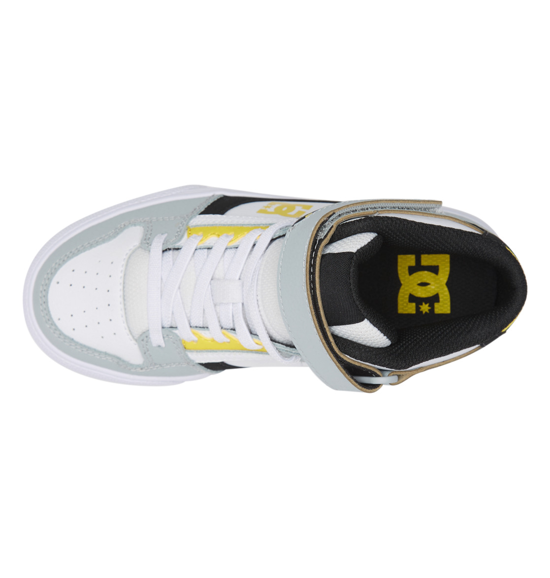 Baskets DC Shoes Pure High Elastic Dentelle High-Top Blanche Grise Jaune Enfant | UBK-03017626